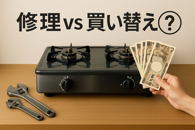 ガスコンロ修理vs買い替え手に持ってるお金とレンチ
