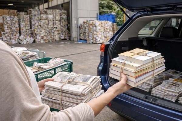 紙のリサイクル作業の風景