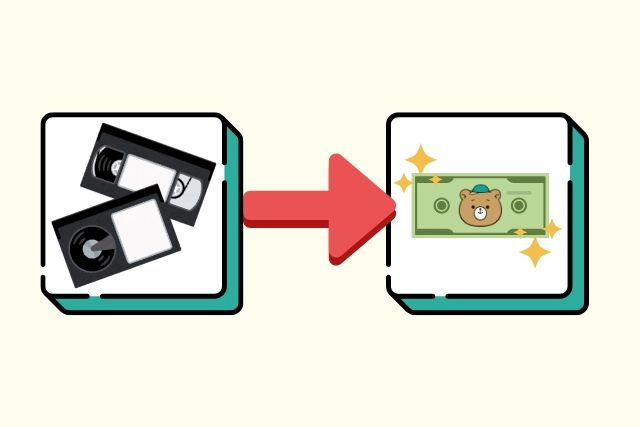ビデオテープがお金にイメージ画像