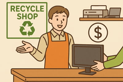リサイクルショップでモニターを買取してる様子