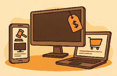 PCとモニターとスマホが並んでる