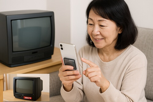 フリマアプリでにブラウン管テレビを売却してる様子