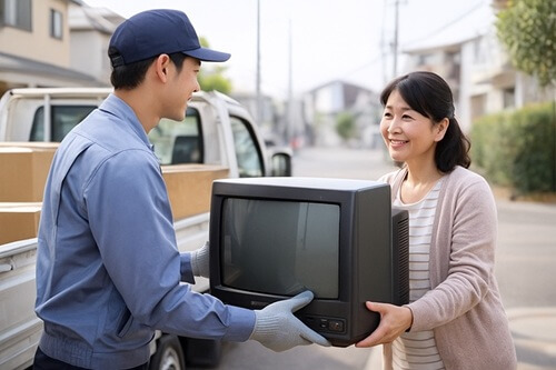 回収サービスでブラウン管テレビを処分を依頼してる様子