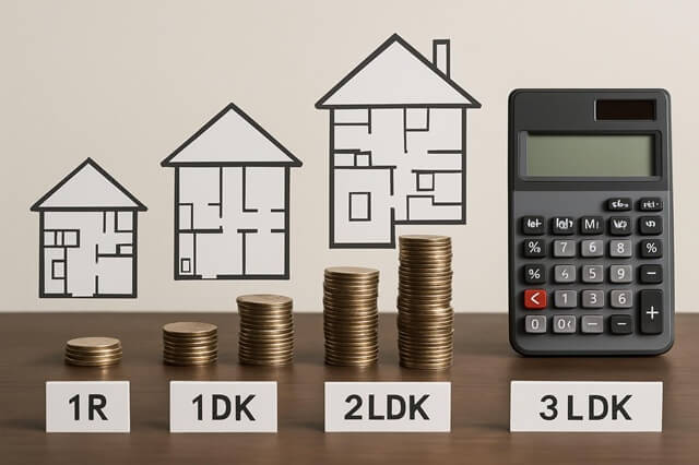 遺品整理の料金目安を間取り別に比較して費用を計算するイメージ